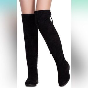 IUV NWOT Women Over The Knee Boots Black Suede Stretch Upper Side Zipper,Size 11